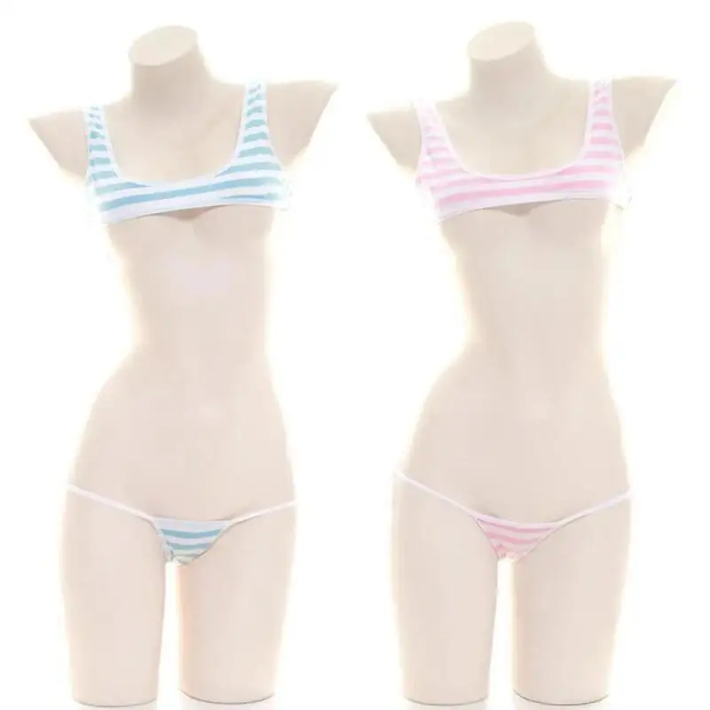 Anime Cosplay Bikini - Baju Renang Bikini Bergaris Biru Putih